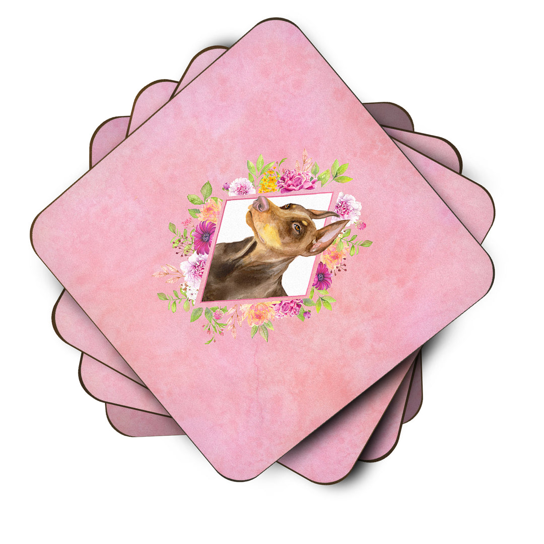 Doberman Pinscher Pink Flowers Foam Coaster Set of 4 Image 2