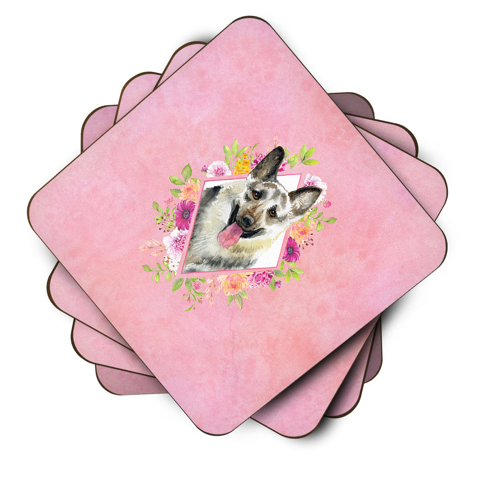 Eastern German Shepherd Pink Flowers Foam Coaster Set of 4 Image 2