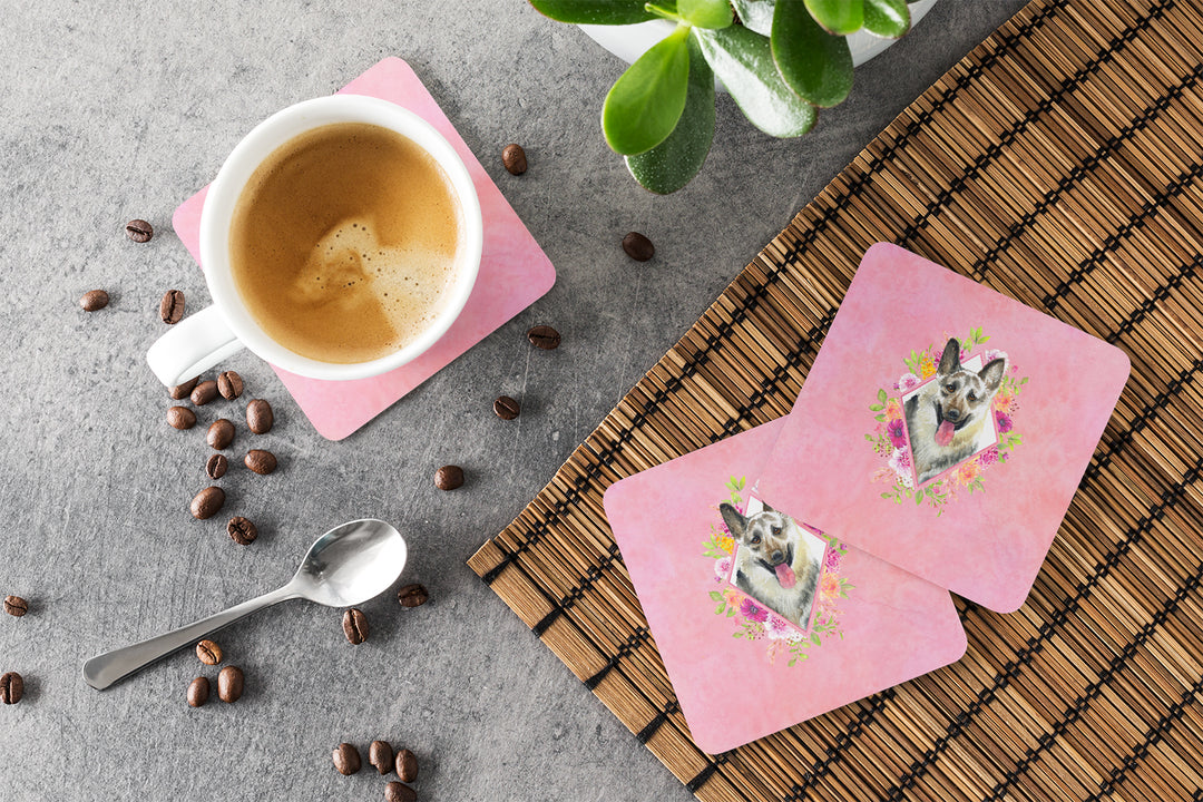 Eastern German Shepherd Pink Flowers Foam Coaster Set of 4 Image 3