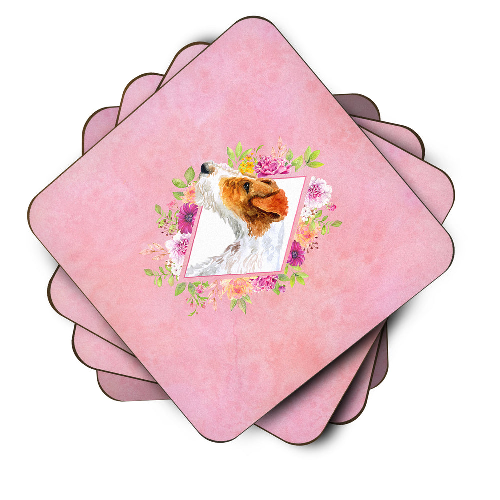 Jack Russell Terrier Style 2 Pink Flowers Foam Coaster Set of 4 Image 2