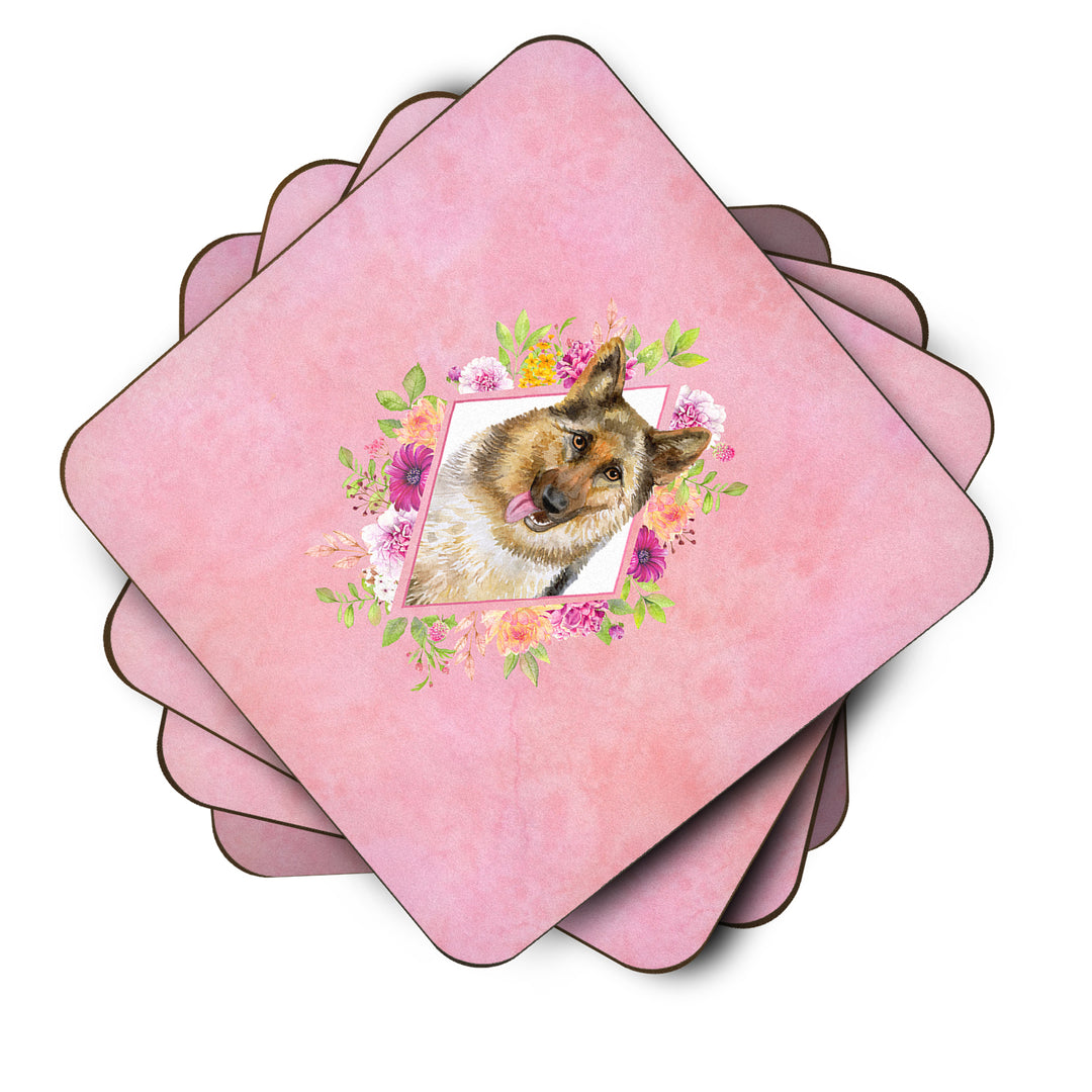 German Shepherd Style 1 Pink Flowers Foam Coaster Set of 4 Image 2