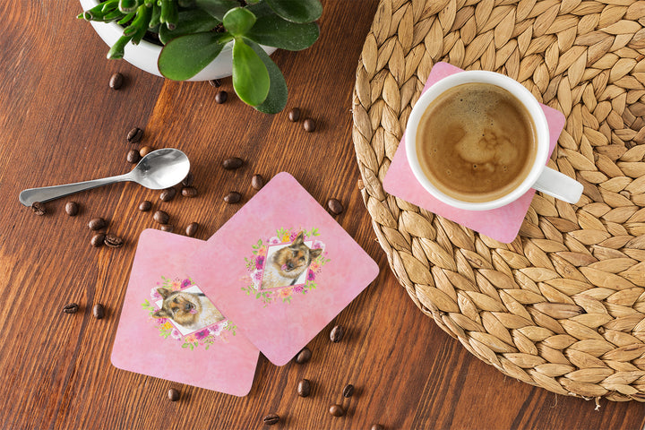 German Shepherd Style 1 Pink Flowers Foam Coaster Set of 4 Image 4