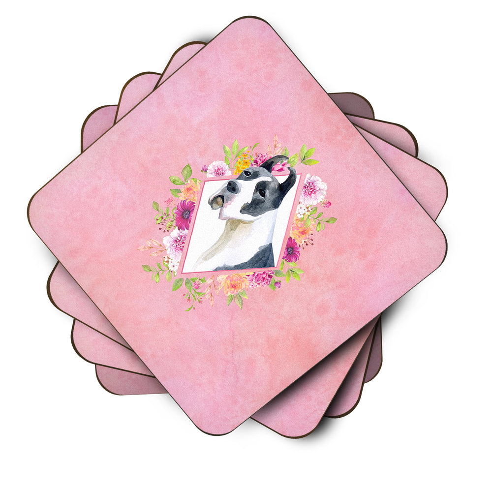 Great Dane Pink Flowers Foam Coaster Set of 4 Image 2