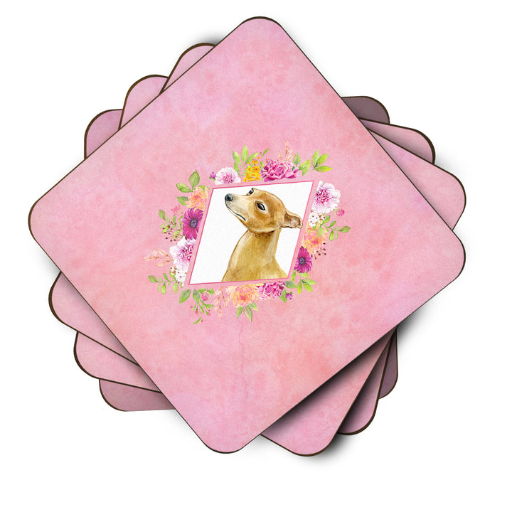 Italian Greyhound Pink Flowers Foam Coaster Set of 4 Image 2