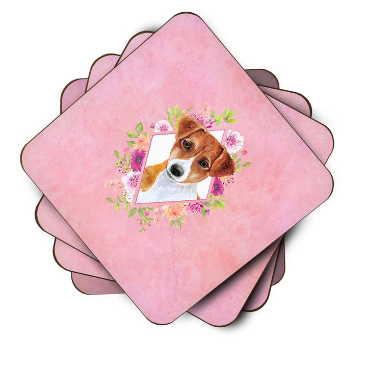 Jack Russell Terrier Style 2 Pink Flowers Foam Coaster Set of 4 Image 2