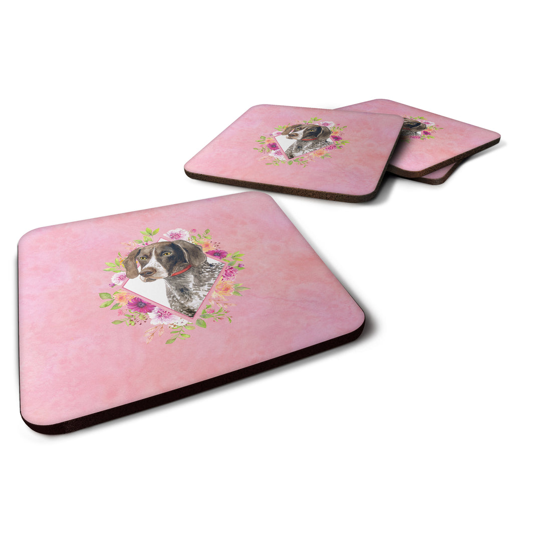 German Shorthaired Pointer Pink Flowers Foam Coaster Set of 4 Image 1