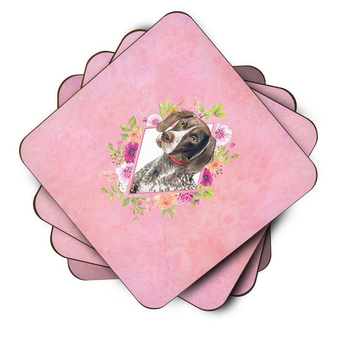 German Shorthaired Pointer Pink Flowers Foam Coaster Set of 4 Image 2