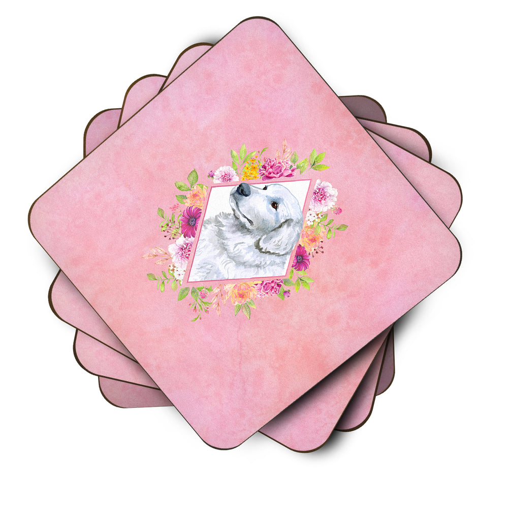 Great Pyrenees Pink Flowers Foam Coaster Set of 4 Image 2