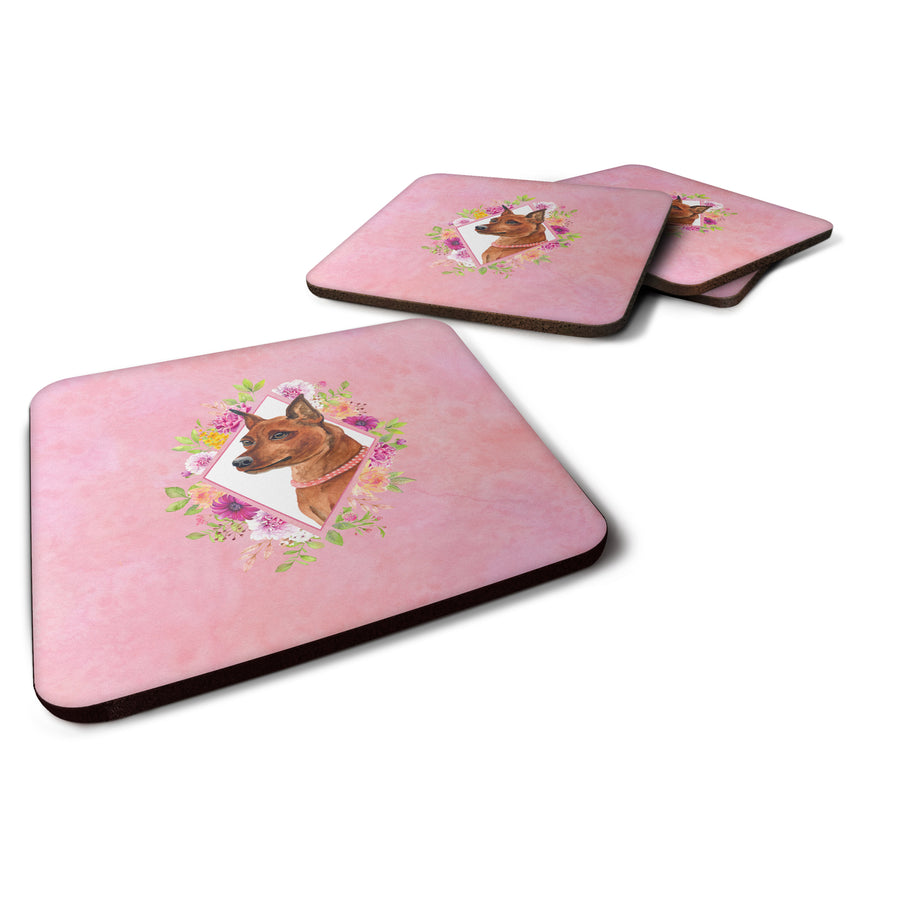 Miniature Pinscher Pink Flowers Foam Coaster Set of 4 Image 1