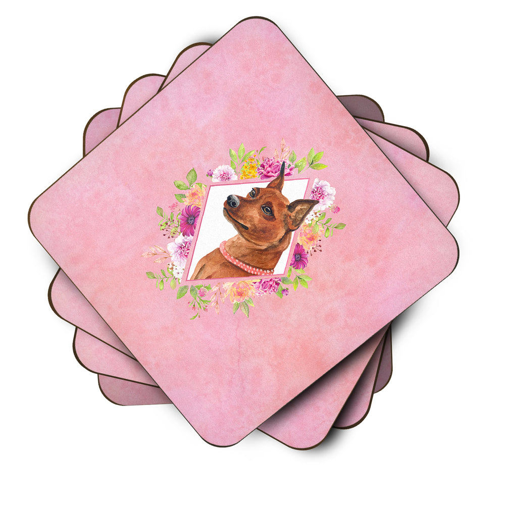 Miniature Pinscher Pink Flowers Foam Coaster Set of 4 Image 2