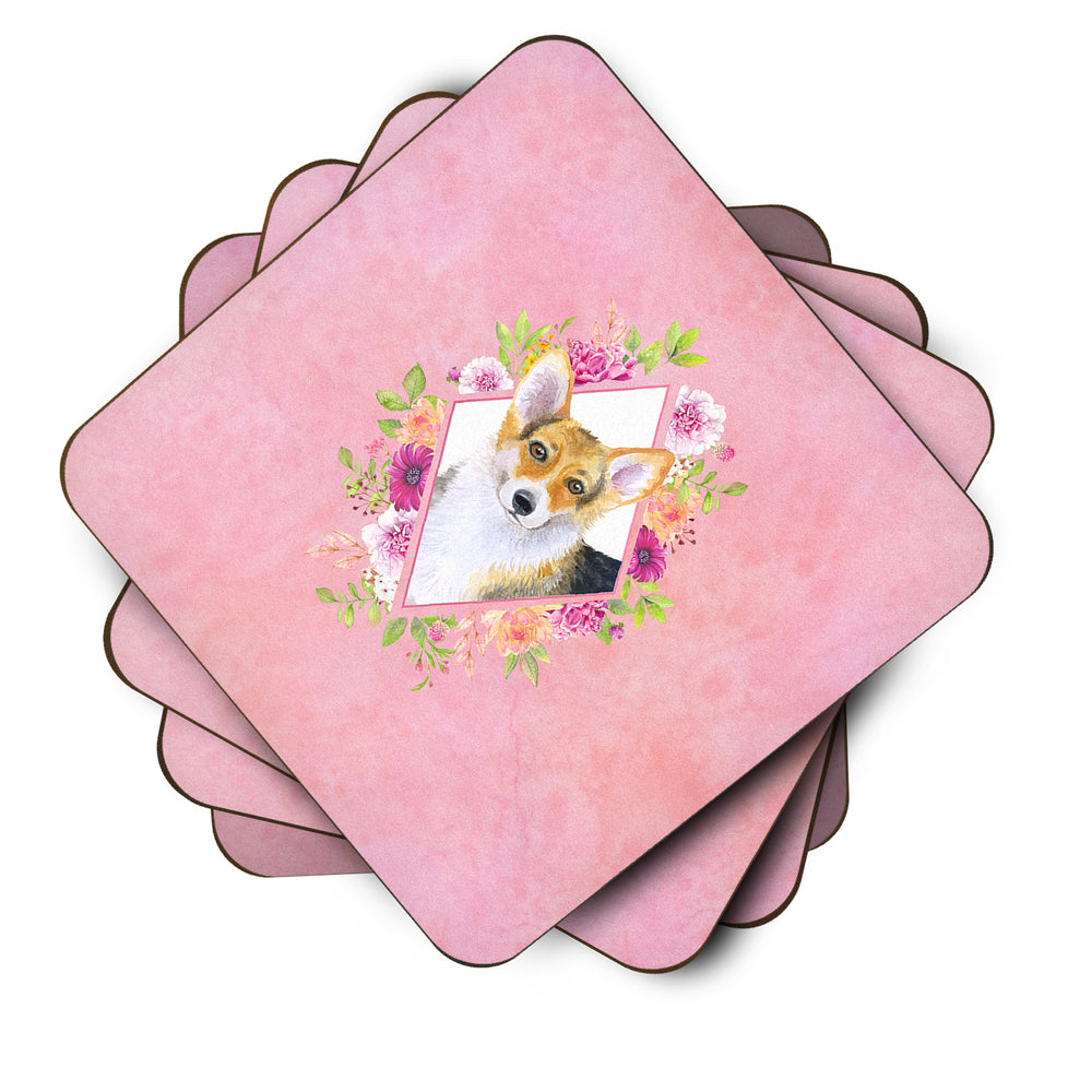 Corgi Pink Flowers Foam Coaster Set of 4 Image 2