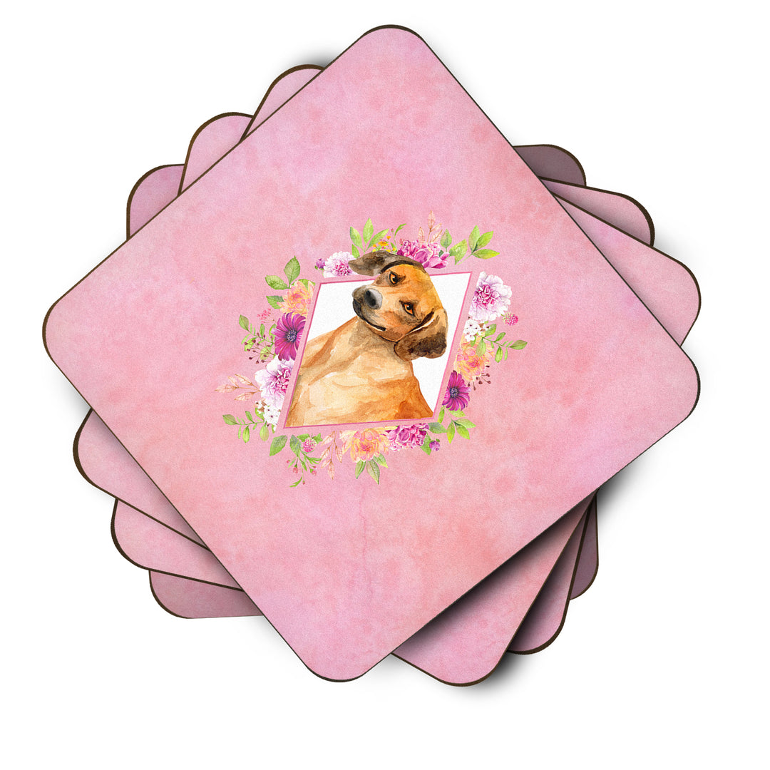 Rhodesian Ridgeback Pink Flowers Foam Coaster Set of 4 Image 2