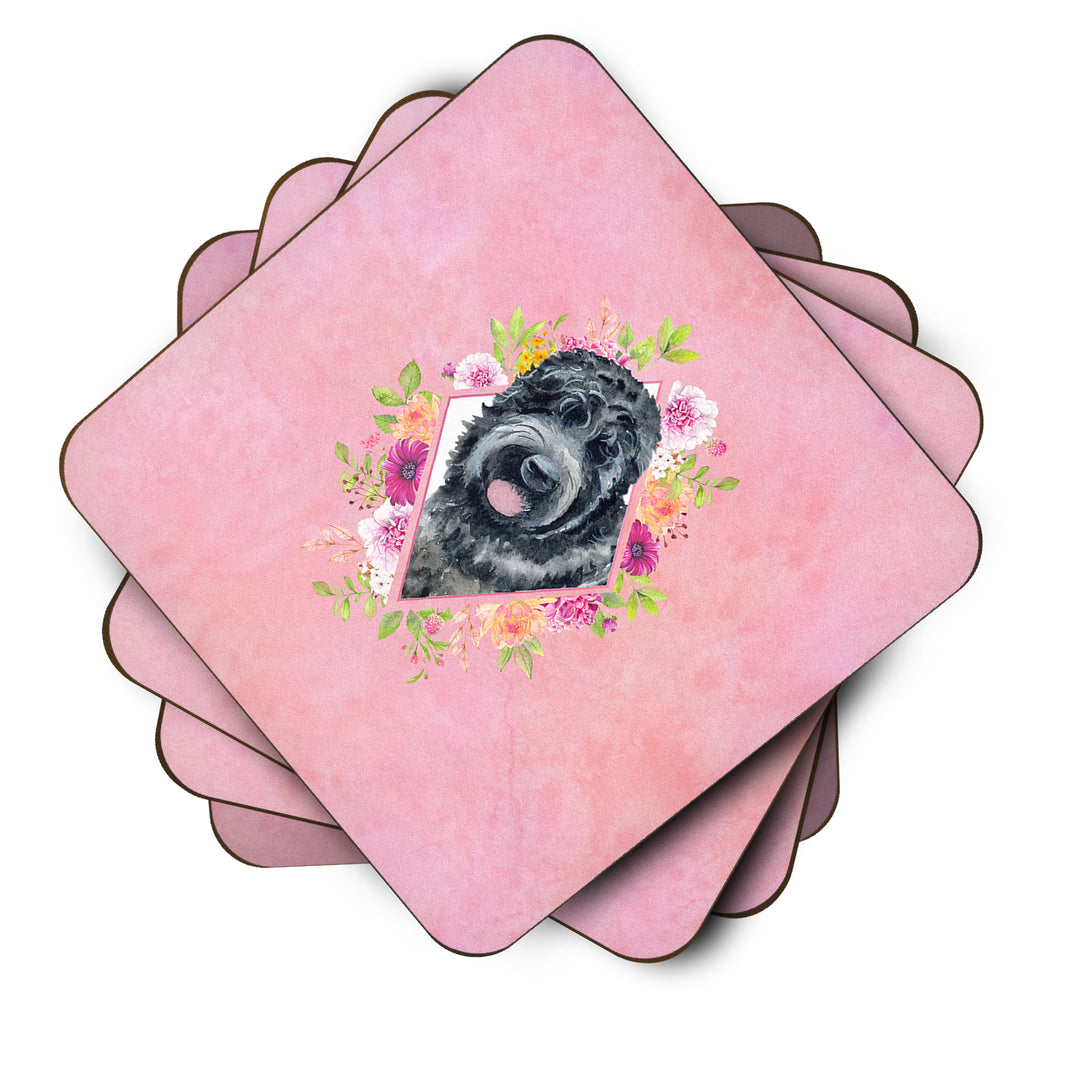 Russian Black Terrier Pink Flowers Foam Coaster Set of 4 Image 2