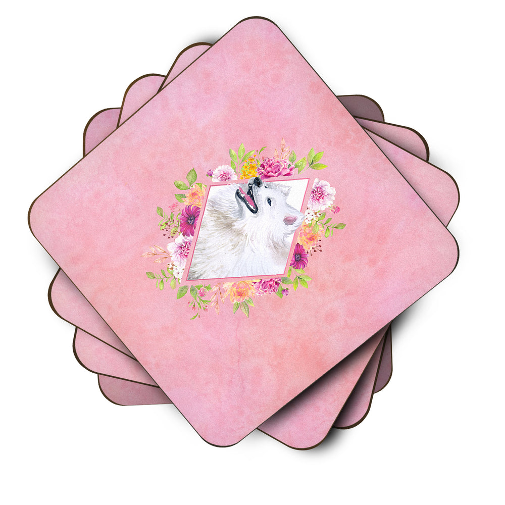 Samoyed Pink Flowers Foam Coaster Set of 4 Image 2