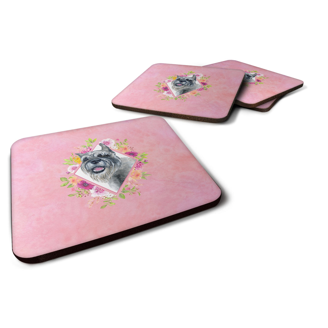 Schnauzer Pink Flowers Foam Coaster Set of 4 Image 1