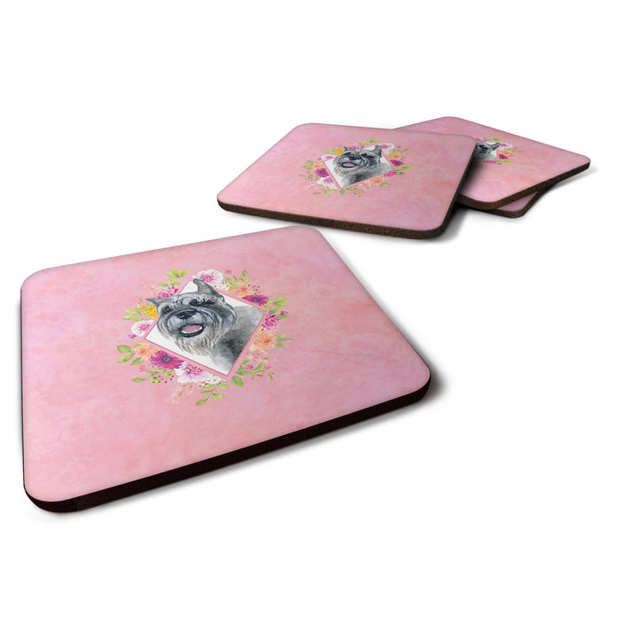 Schnauzer Pink Flowers Foam Coaster Set of 4 Image 1