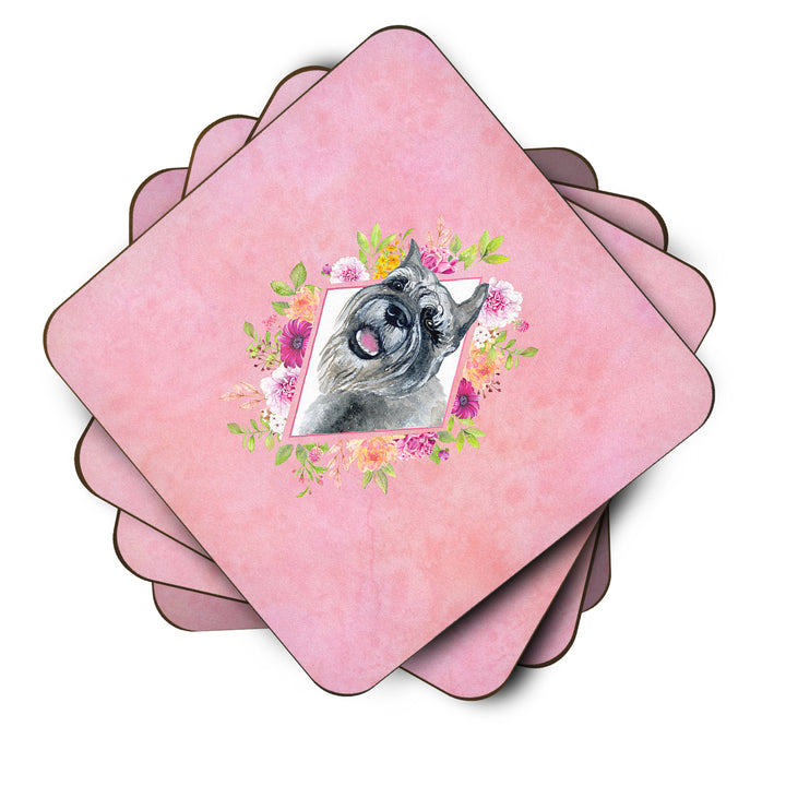 Schnauzer Pink Flowers Foam Coaster Set of 4 Image 2