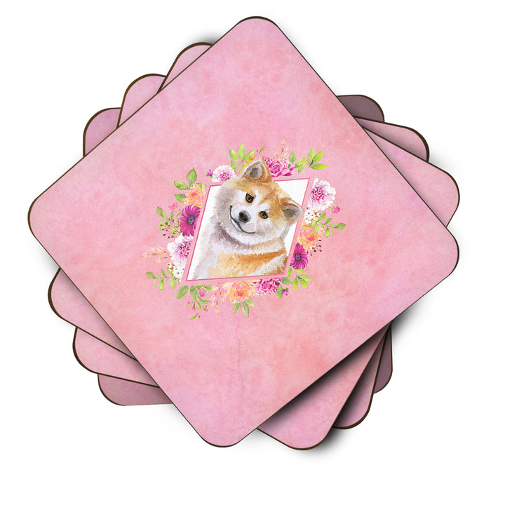 Shiba Inu Pink Flowers Foam Coaster Set of 4 Image 2