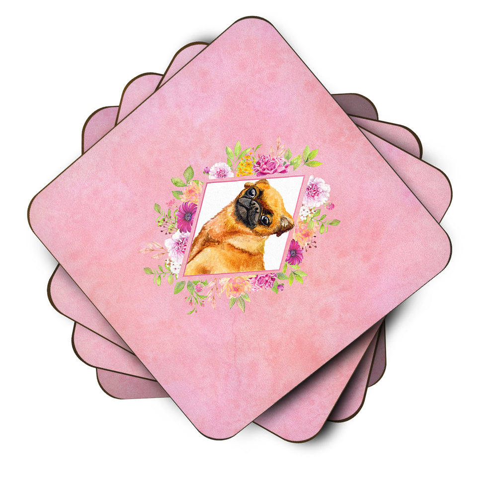 Brabant Griffon Pink Flowers Foam Coaster Set of 4 Image 2