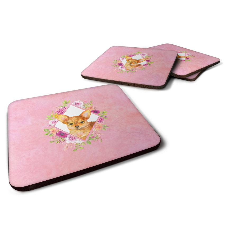 Toy Terrier Pink Flowers Foam Coaster Set of 4 Image 1