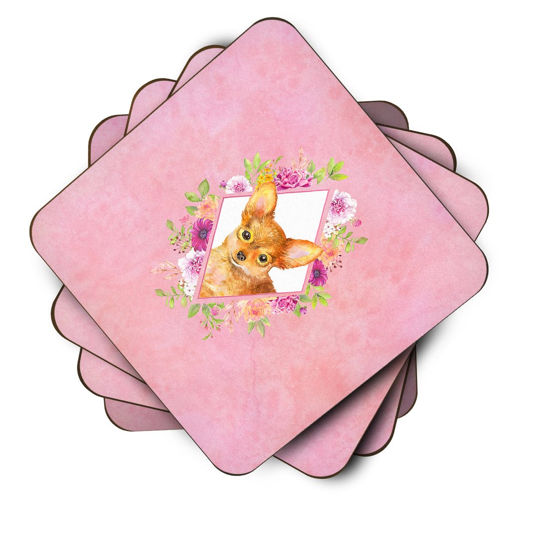 Toy Terrier Pink Flowers Foam Coaster Set of 4 Image 2