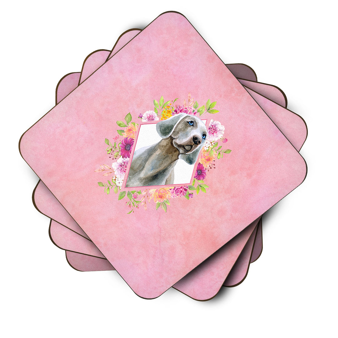 Weimaraner Pink Flowers Foam Coaster Set of 4 Image 2