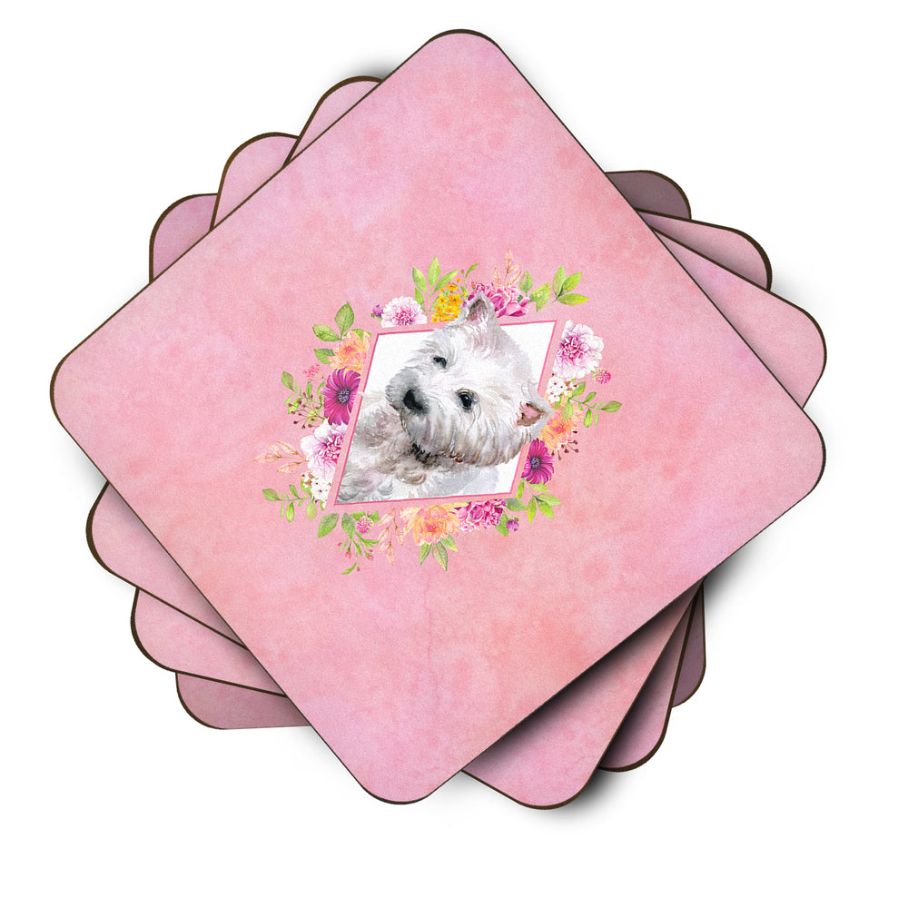 West Highland White Terrier Pink Flowers Foam Coaster Set of 4 Image 2