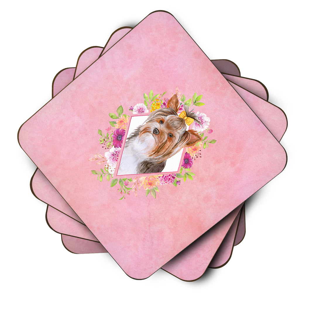 Yorkshire Terrier Style 1 Pink Flowers Foam Coaster Set of 4 Image 2