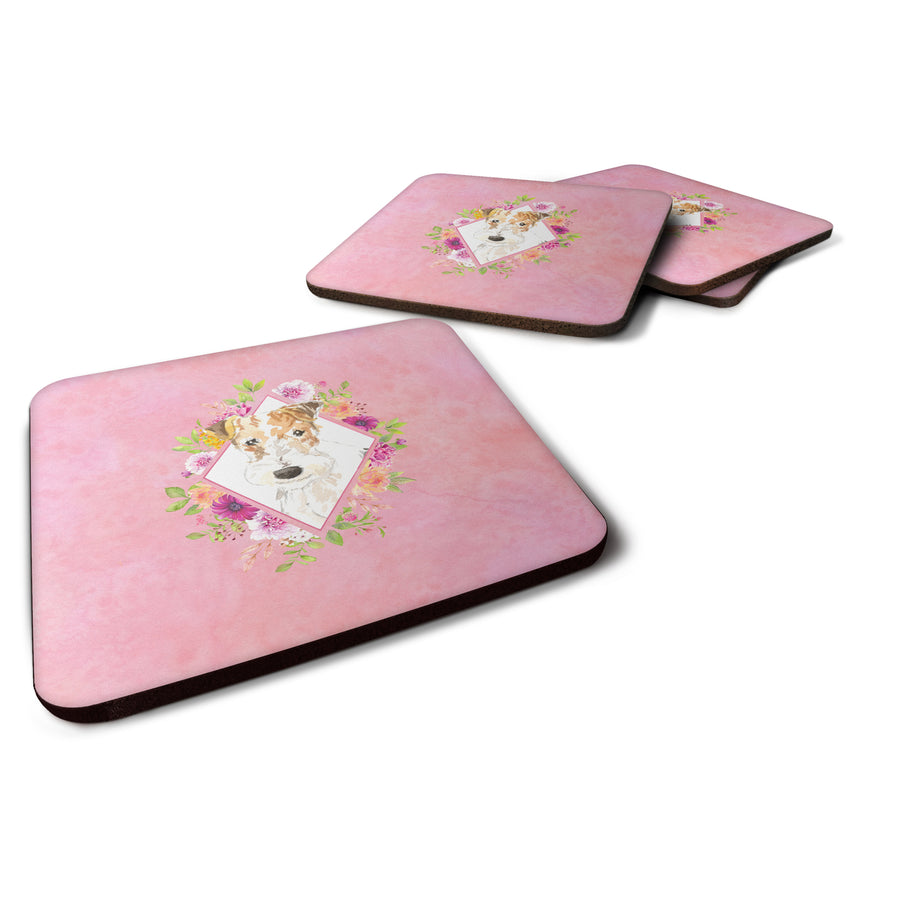 Fox Terrier Pink Flowers Foam Coaster Set of 4 Image 1