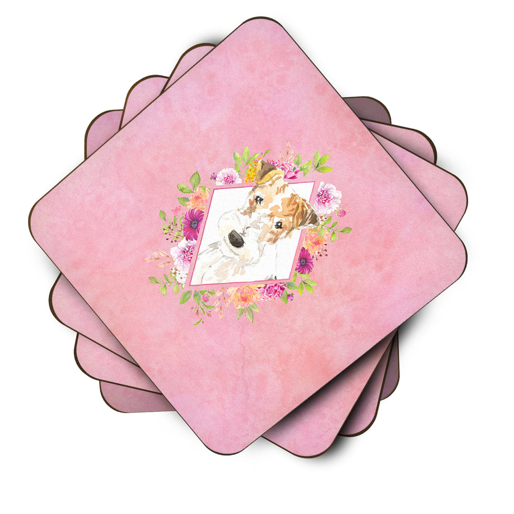 Fox Terrier Pink Flowers Foam Coaster Set of 4 Image 2