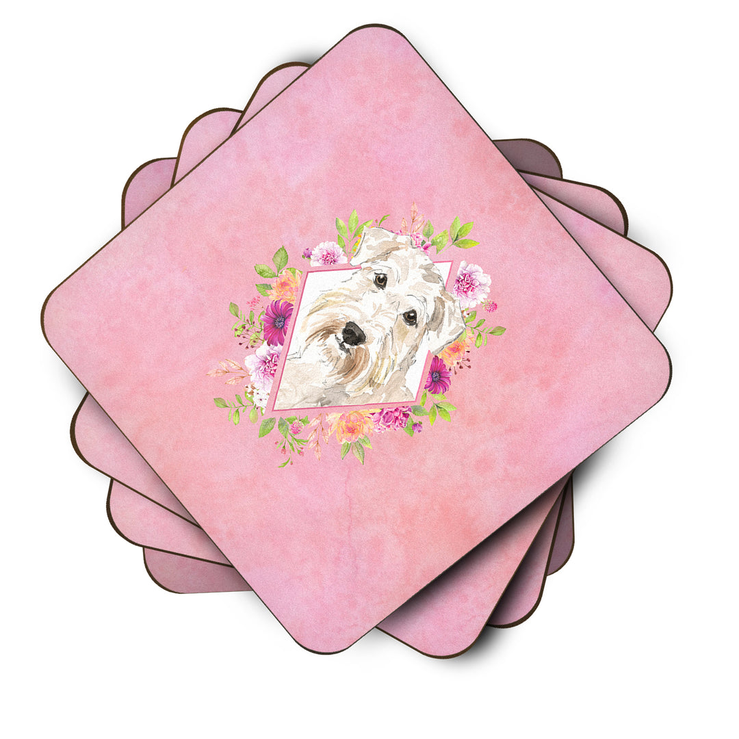 Wheaten Terrier Pink Flowers Foam Coaster Set of 4 Image 2