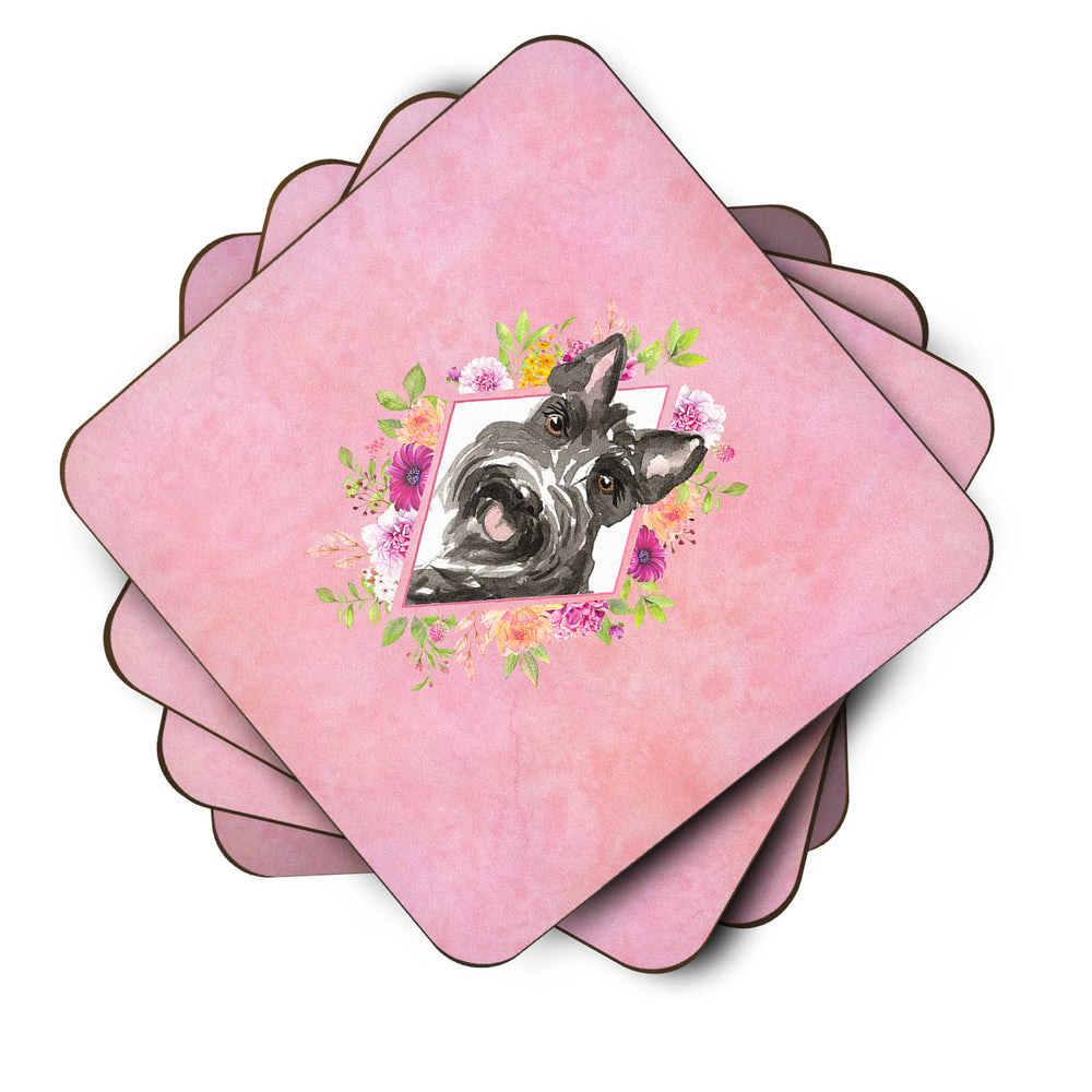 Scottish Terrier Pink Flowers Foam Coaster Set of 4 Image 2