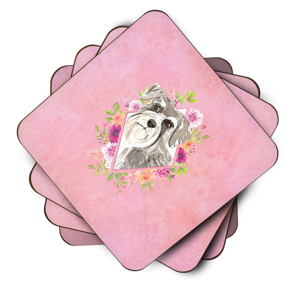 Schnauzer Style 1 Pink Flowers Foam Coaster Set of 4 Image 2