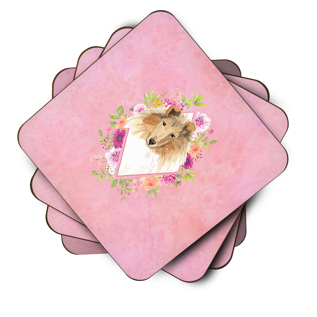 Collie Pink Flowers Foam Coaster Set of 4 Image 2