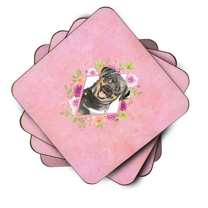 Rottweiler Pink Flowers Foam Coaster Set of 4 Image 2