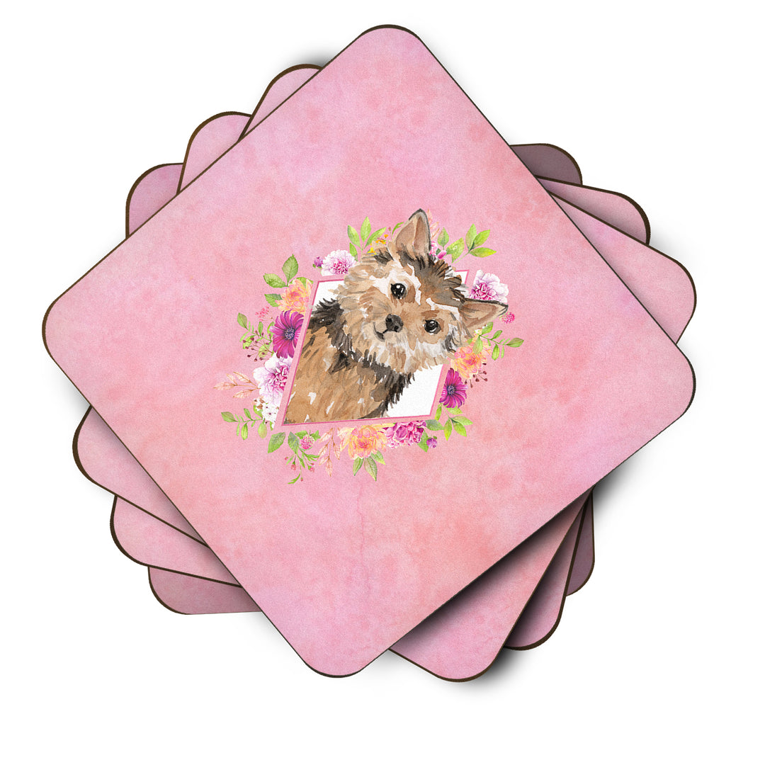 Norwich Terrier Pink Flowers Foam Coaster Set of 4 Image 2