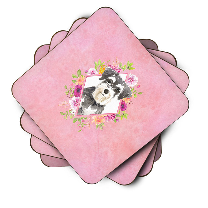 Schnauzer Style 2 Pink Flowers Foam Coaster Set of 4 Image 2