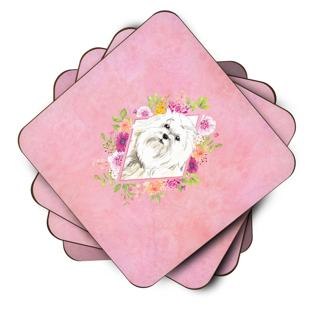 Maltese Pink Flowers Foam Coaster Set of 4 Image 2