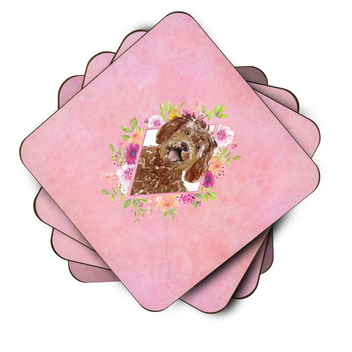 Labradoodle Pink Flowers Foam Coaster Set of 4 Image 2