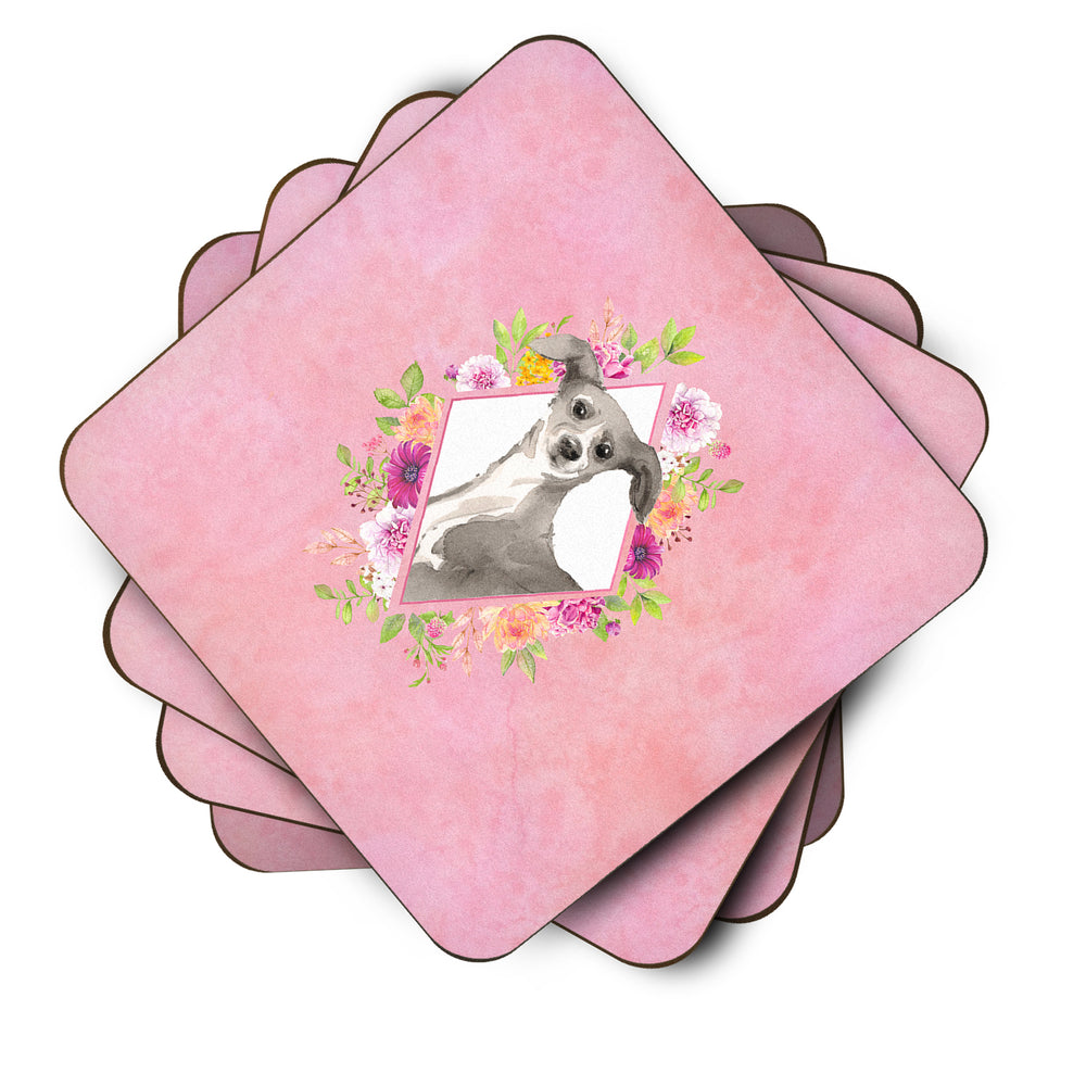 Italian Greyhound Pink Flowers Foam Coaster Set of 4 Image 2