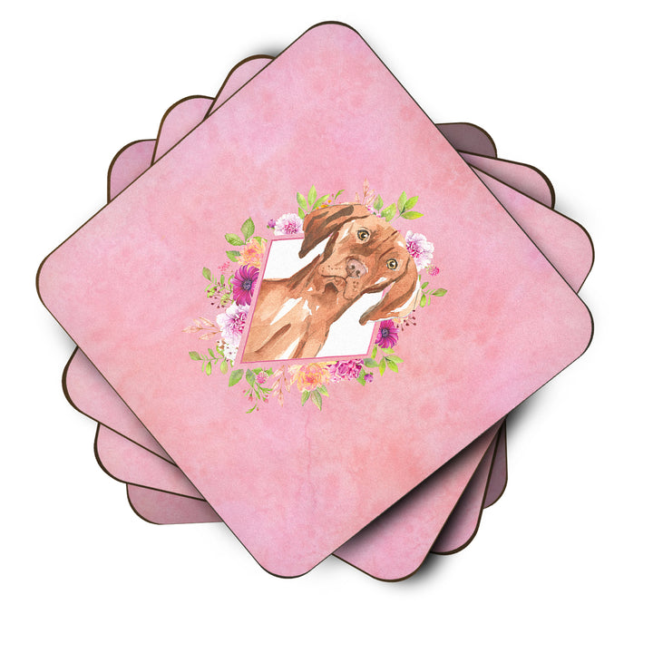 Vizsla Pink Flowers Foam Coaster Set of 4 Image 2