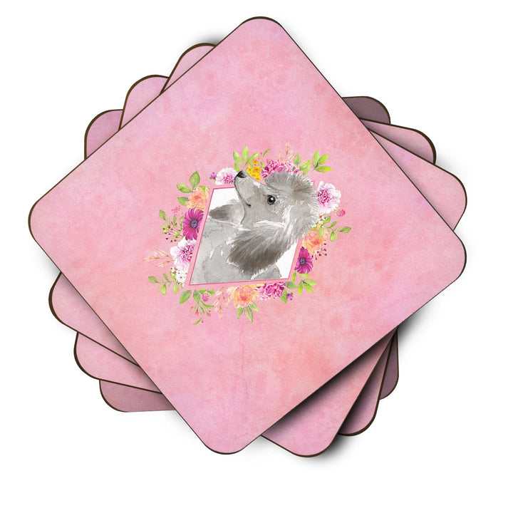 Grey Standard Poodle Pink Flowers Foam Coaster Set of 4 Image 2