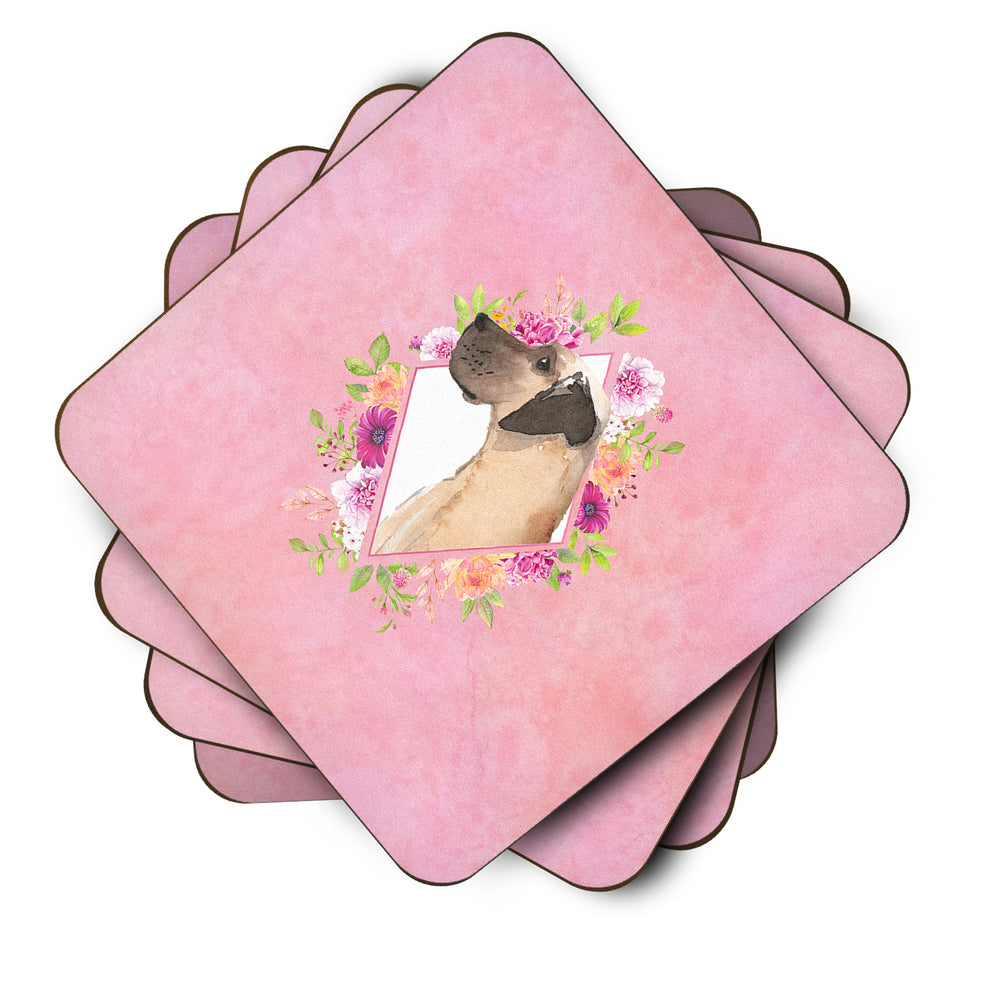 Fawn Great Dane Pink Flowers Foam Coaster Set of 4 Image 2