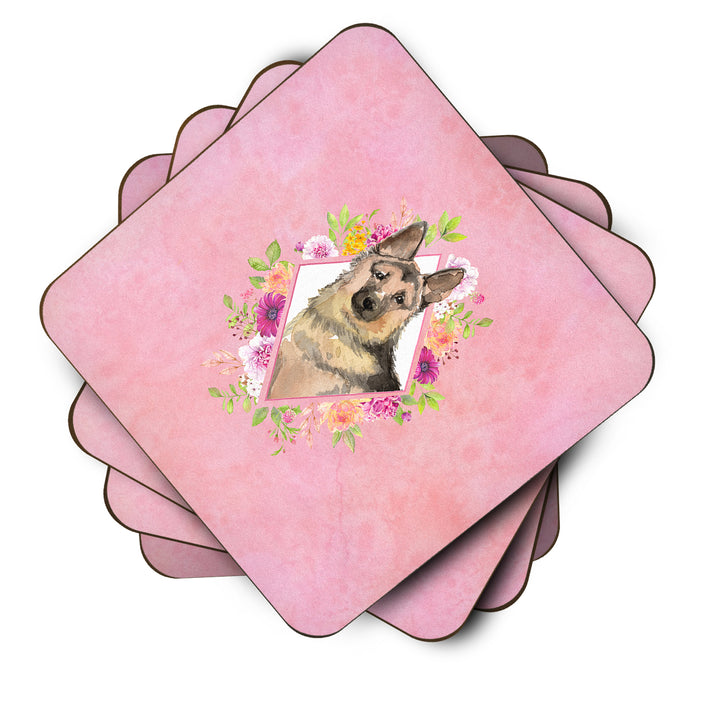 German Shepherd Pink Flowers Foam Coaster Set of 4 Image 2