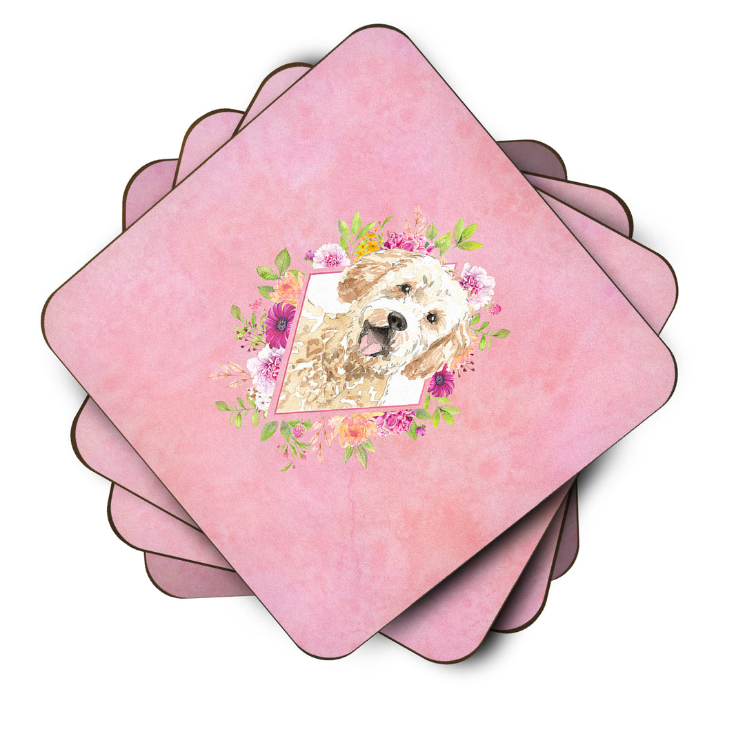 Goldendoodle Pink Flowers Foam Coaster Set of 4 Image 2