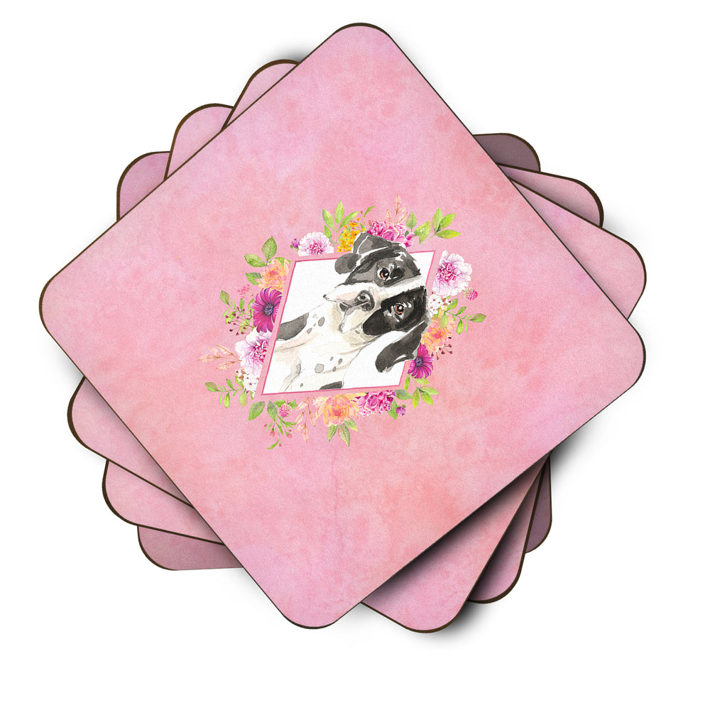 English Pointer Pink Flowers Foam Coaster Set of 4 Image 2