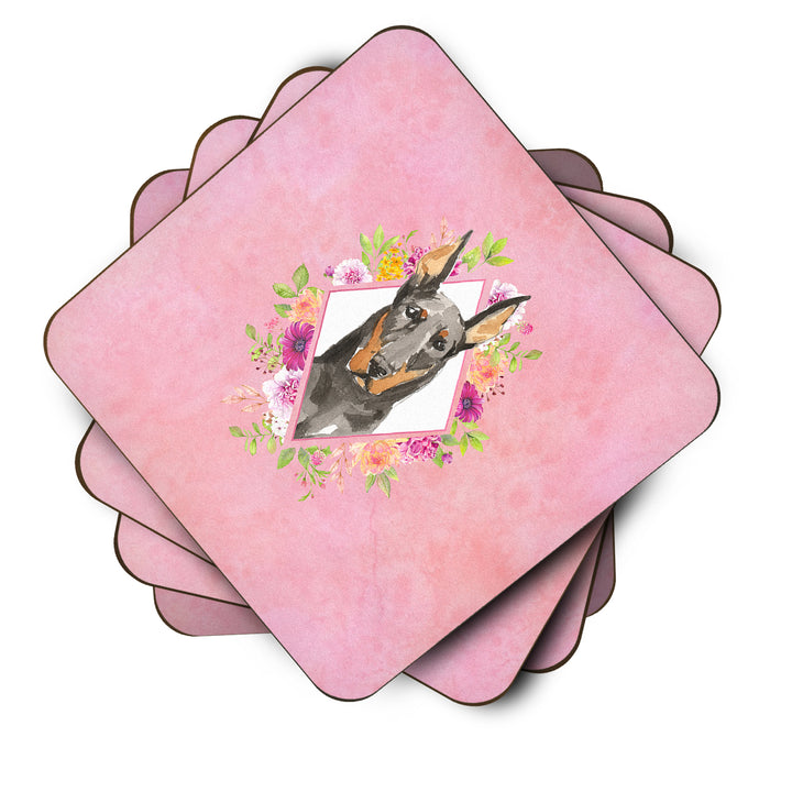 Doberman Pinsher Pink Flowers Foam Coaster Set of 4 Image 2