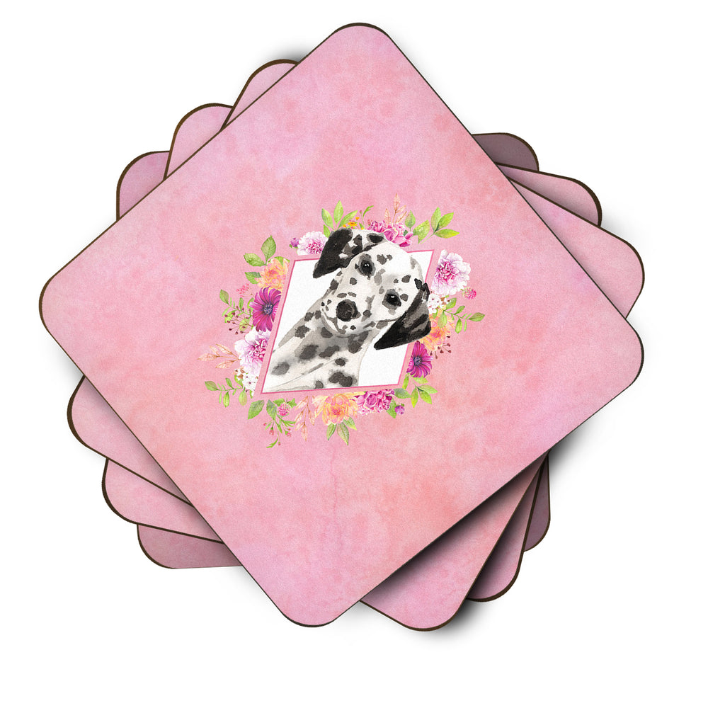 Dalmatian Pink Flowers Foam Coaster Set of 4 Image 2