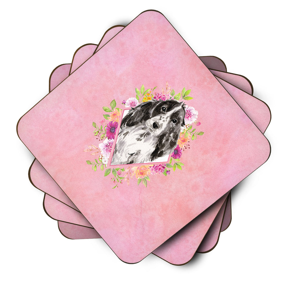 Black Parti Cocker Spaniel Pink Flowers Foam Coaster Set of 4 Image 2