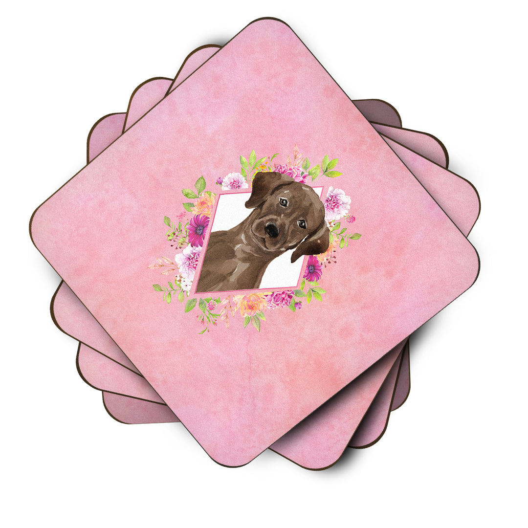 Chocolate Labrador Pink Flowers Foam Coaster Set of 4 Image 2